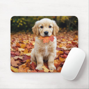 Golden Retriever Welpe im Herbstlaub Mousepad