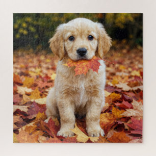 Golden Retriever Welpe im Herbstlaub Puzzle