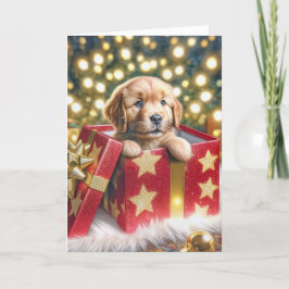 Golden Retriever Welpe in Christmas Box Feiertagskarte