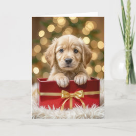 Golden Retriever Welpe in Christmas Box Feiertagskarte