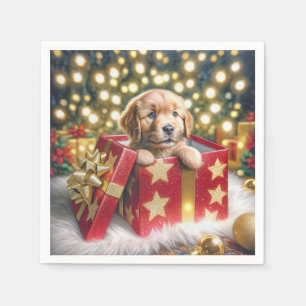 Golden Retriever Welpe in Christmas Box Serviette