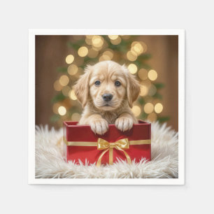 Golden Retriever Welpe in Christmas Box Serviette