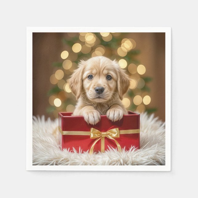 Golden Retriever Welpe in Christmas Box Serviette (Vorderseite)