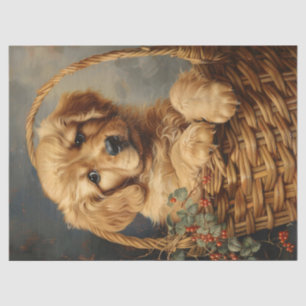 Golden Retriever Welpe in einer Korb-Decoupage Seidenpapier
