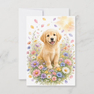 Golden Retriever Welpe in Wildblumen Dankeskarte