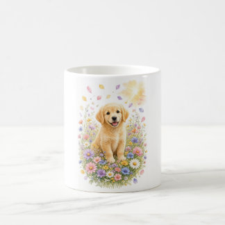 Golden Retriever Welpe in Wildblumen Kaffeetasse