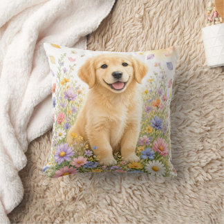 Golden Retriever Welpe in Wildblumen Kissen