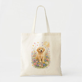 Golden Retriever Welpe in Wildblumen Tragetasche