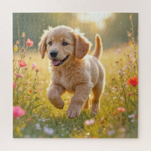 Golden Retriever-Welpe läuft auf einer Wiese Puzzle