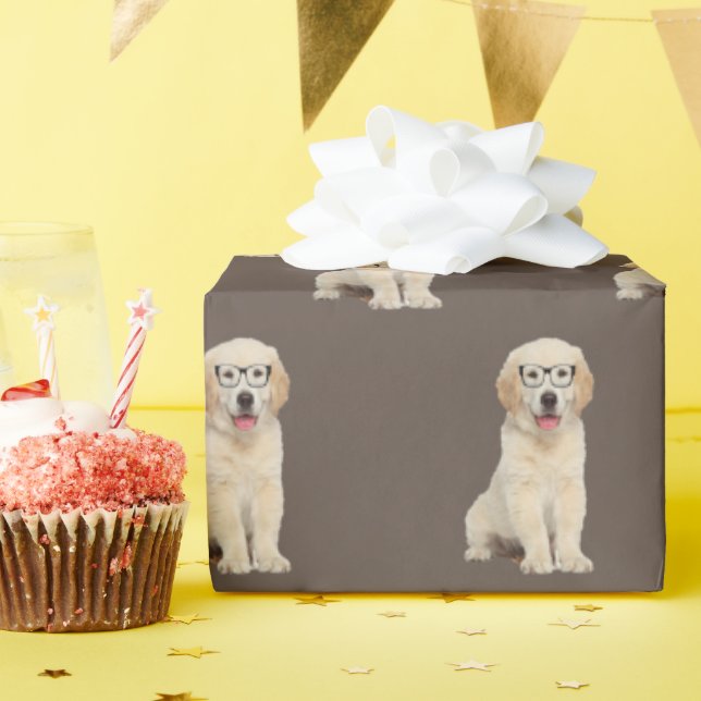 Golden Retriever Welpe mit Brillenumschlagpapier Geschenkpapier (Geburtstagsparty)