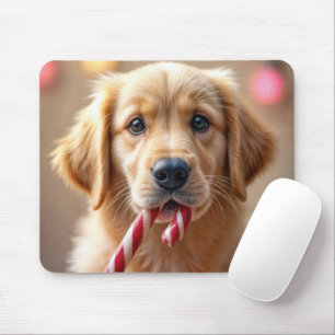 Golden Retriever Welpe mit einem Zuckerstock Mousepad