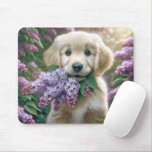 Golden Retriever Welpe mit Lilac Bunch Mousepad