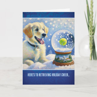 Golden Retriever Welpe mit Tennisball-Schneekugel Karte