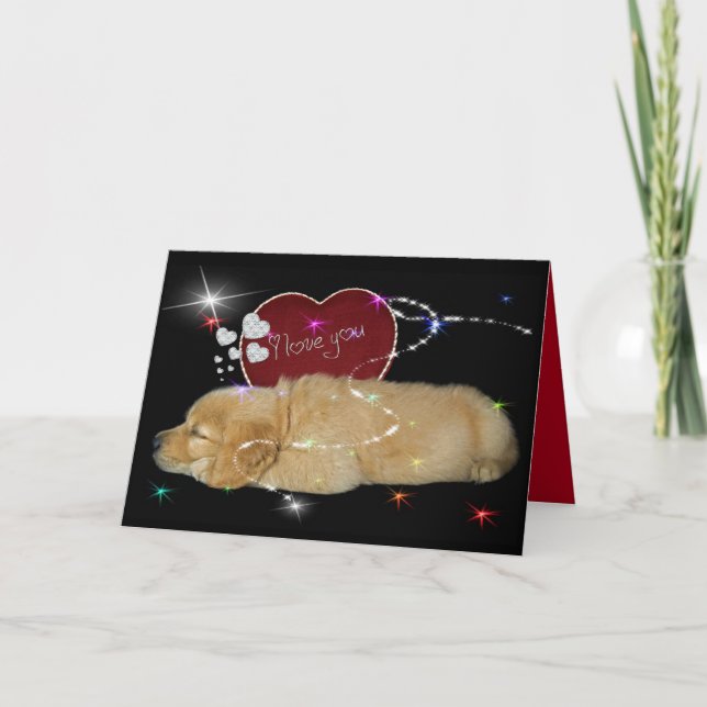 Golden Retriever Welpe mit Valentinherz Feiertagskarte (Vorderseite)