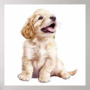 Golden Retriever Welpe Pastell Kinderzimmer Druck Poster