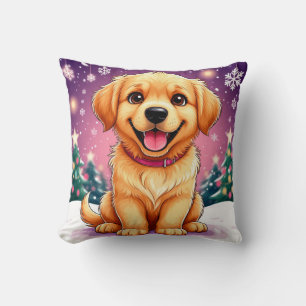Golden Retriever-Welpe sitzt im Weihnachtsschnee Kissen