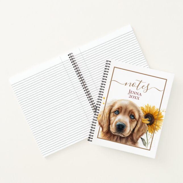 Golden Retriever Welpe Sonnenblume Personalisiert Notizbuch (Innenseite)