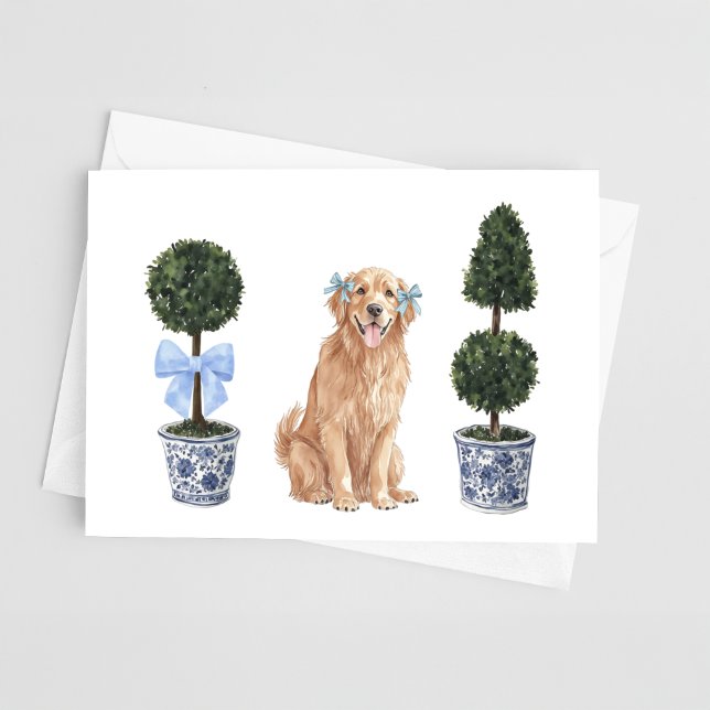 Golden Retriever Welpe Topiary Watercolor Karte (Von Creator hochgeladen)