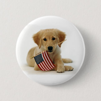 Golden retriever-Welpe und Flagge Button