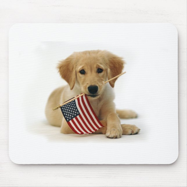 Golden retriever-Welpe und Flagge Mousepad (Vorne)