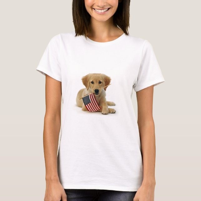 Golden retriever-Welpe und Flagge T-Shirt (Vorderseite)