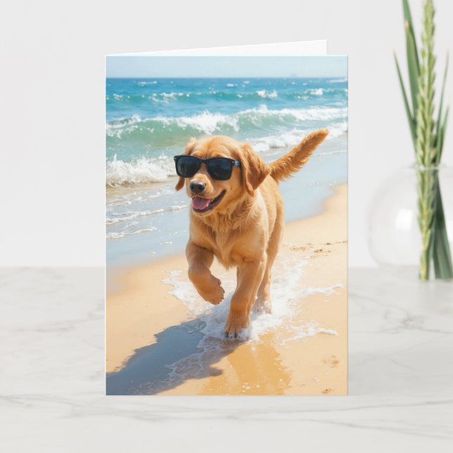 Golden Retriever Welpe Wandern am Strand Karte (Vorderseite)