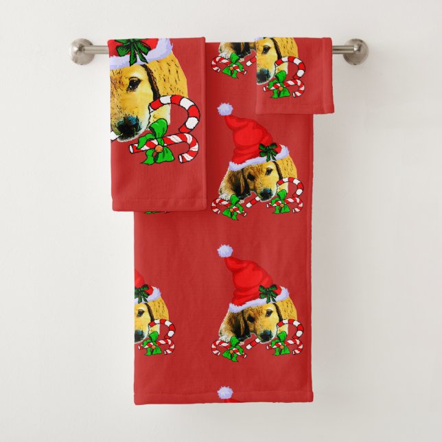 Golden Retriever Welpe Weihnachten Badhandtuch Set (Insitu)