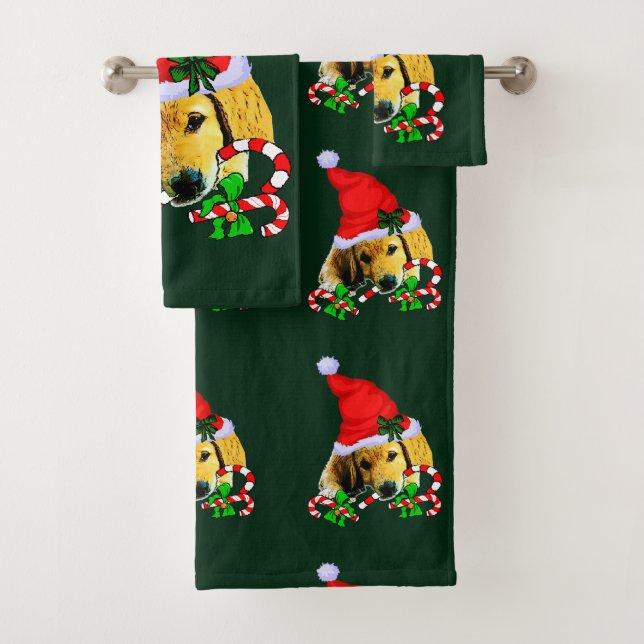 Golden Retriever Welpe Weihnachten Badhandtuch Set (Insitu)