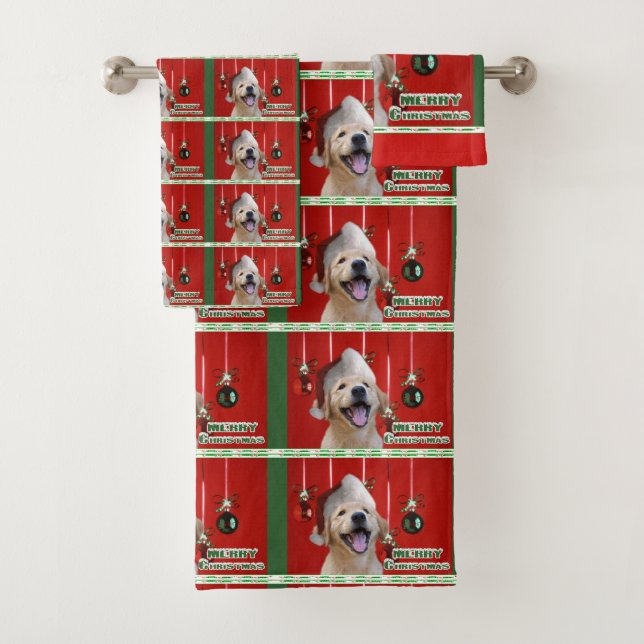 Golden Retriever Welpe Weihnachten Badhandtuch Set (Insitu)