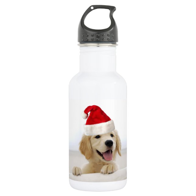 Golden Retriever Welpe Weihnachten Edelstahlflasche (Vorderseite)