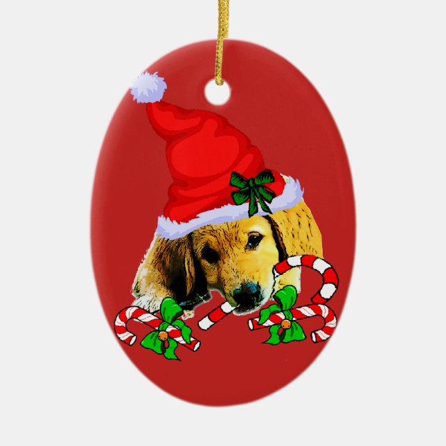 Golden Retriever Welpe Weihnachten Keramik Ornament (Vorne)