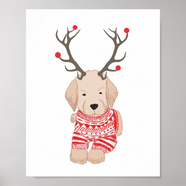 Golden Retriever Welpe Weihnachts Sweater Antler Poster (Vorne)
