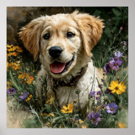 Golden Retriever Welpe Wildblumenwiese Freude Poster