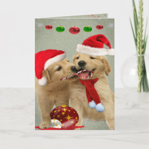 Golden retriever-Welpen-Anteil-Zuckerstange-Karten Feiertagskarte