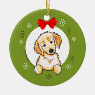 Golden retriever-Welpen-erster Weihnachtsklassiker Keramikornament