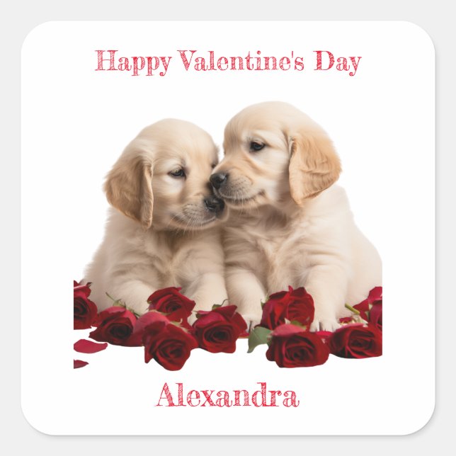 Golden Retriever Welpen Küssen Valentine Sticker (Vorderseite)