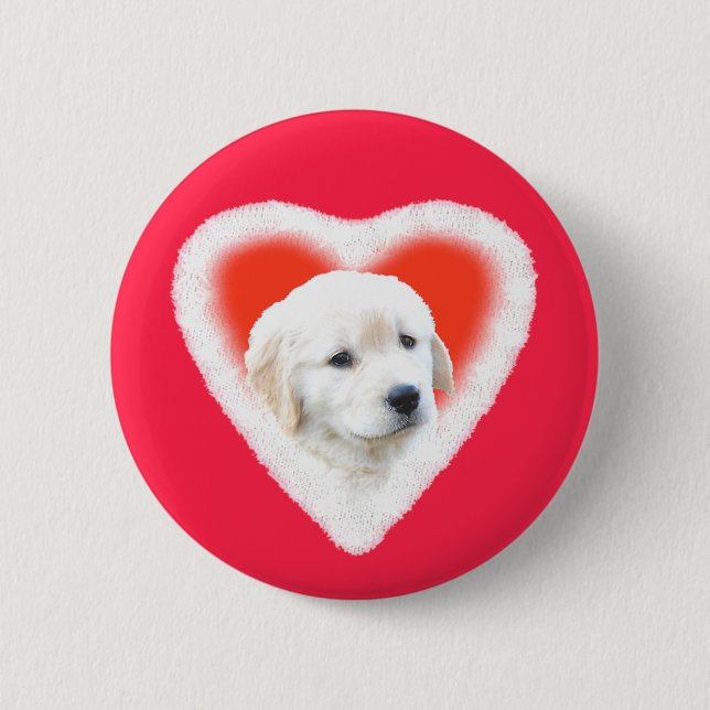 Golden retriever-Welpen-Valentinsgruß-Geschenke Button (Vorderseite)
