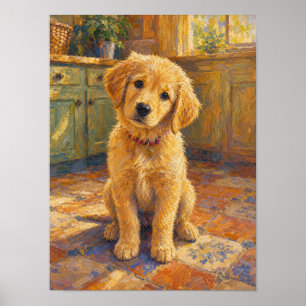 Golden Retriever Welpen Wandkunst — Impressionist Poster