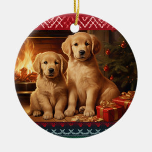 Golden Retriever Welpen Weihnachten Keramik Ornament