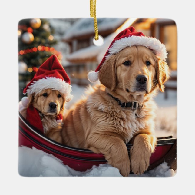 Golden Retriever Welpen Weihnachten Keramikornament (Vorderseite)