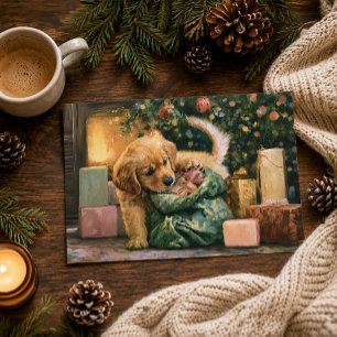 Golden Retriever Welpen-Weihnachtsbaum Feiertagskarte