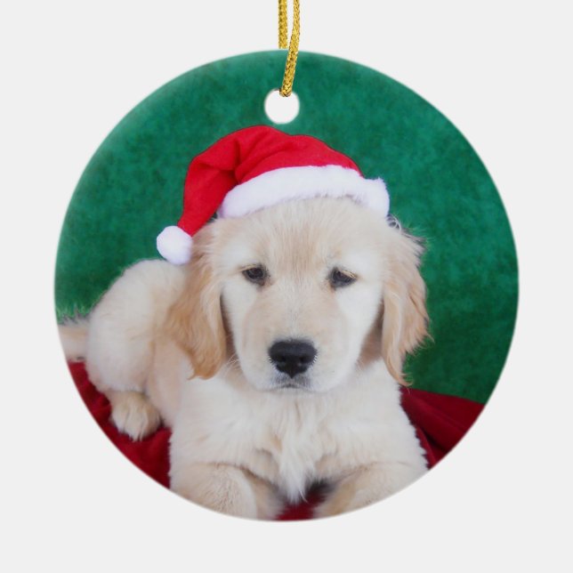 Golden retriever-Welpen-Weihnachtsbaum-Verzierung Keramik Ornament (Vorne)