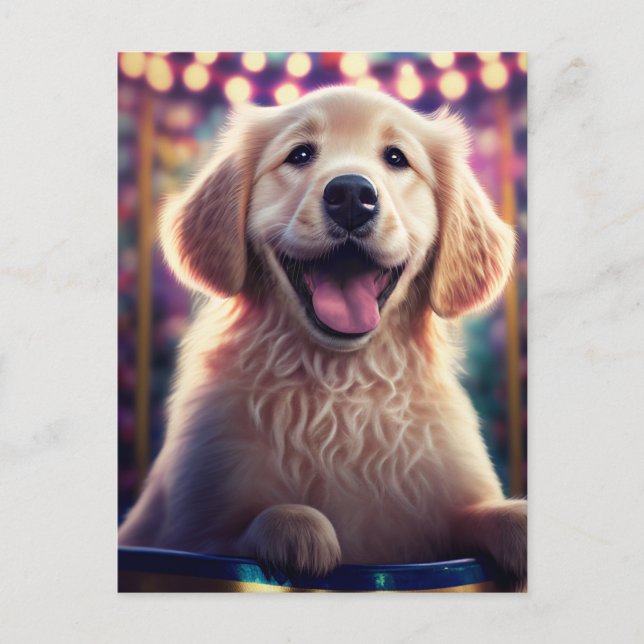 Golden Retriever Welppy im Karneval - Postkarte (Vorderseite)