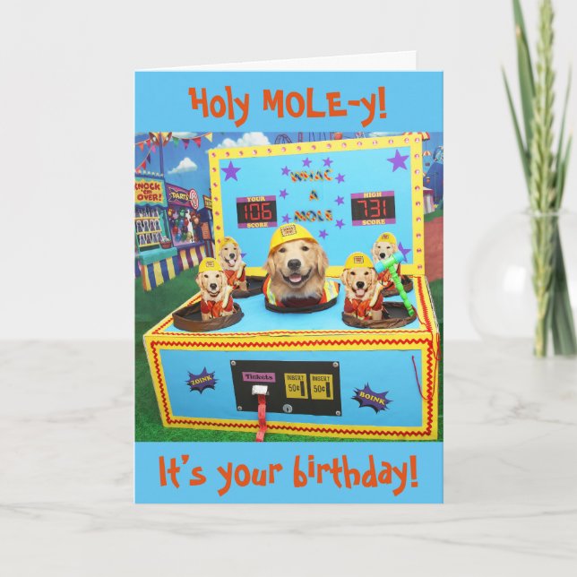Golden Retriever Whac A Mole Geburtstag Karte (Vorderseite)