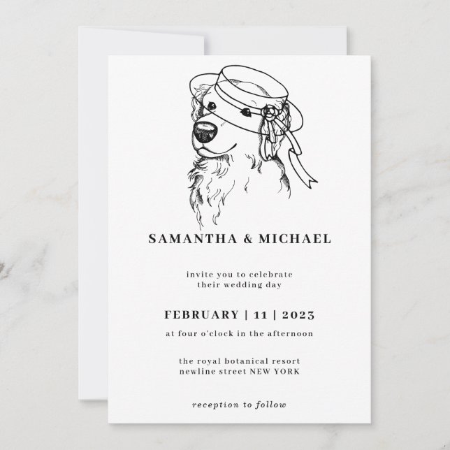 Golden Retriever White Clear Braut Hut Einladung (Vorderseite)