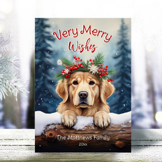 Golden Retriever Winter Pet Portrait Sehr froh Feiertagskarte