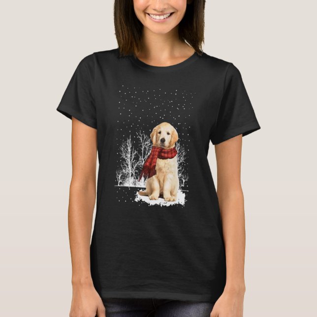 Golden Retriever Winter Scarf  Dogs Tree Forest Sn T-Shirt (Vorderseite)