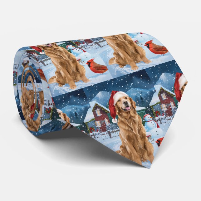 Golden Retriever Winter Wunderland Weihnachtsfreud Krawatte (Gerollt)