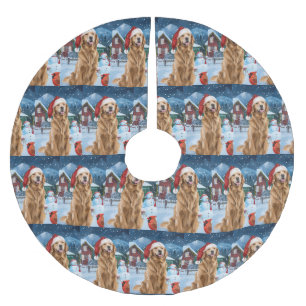 Golden Retriever Winter Wunderland Weihnachtsfreud Polyester Weihnachtsbaumdecke