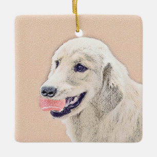 Golden Retriever with Tennis Ball Painting Dog Art Keramikornament